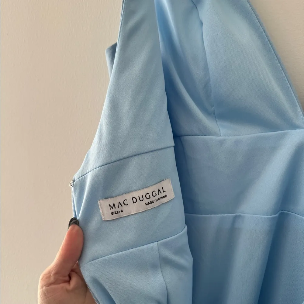 MAC DUGGAL Sleeveless V Neck Bow Detail Mermaid Gown in Powder Blue 6 - Image 8