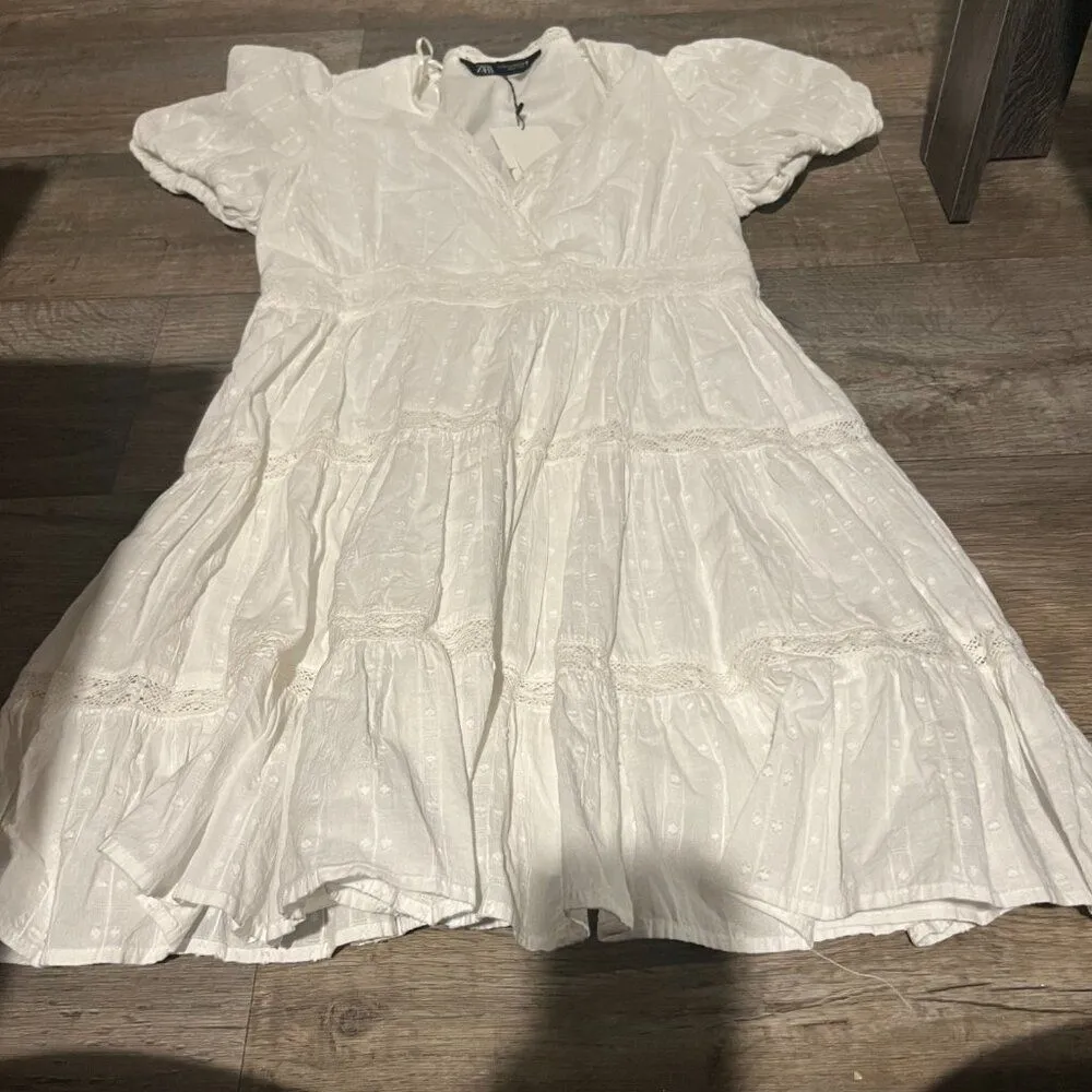 Zara dress mini boho embroidered openwork lace  eyelet summer sundress M - Image 10