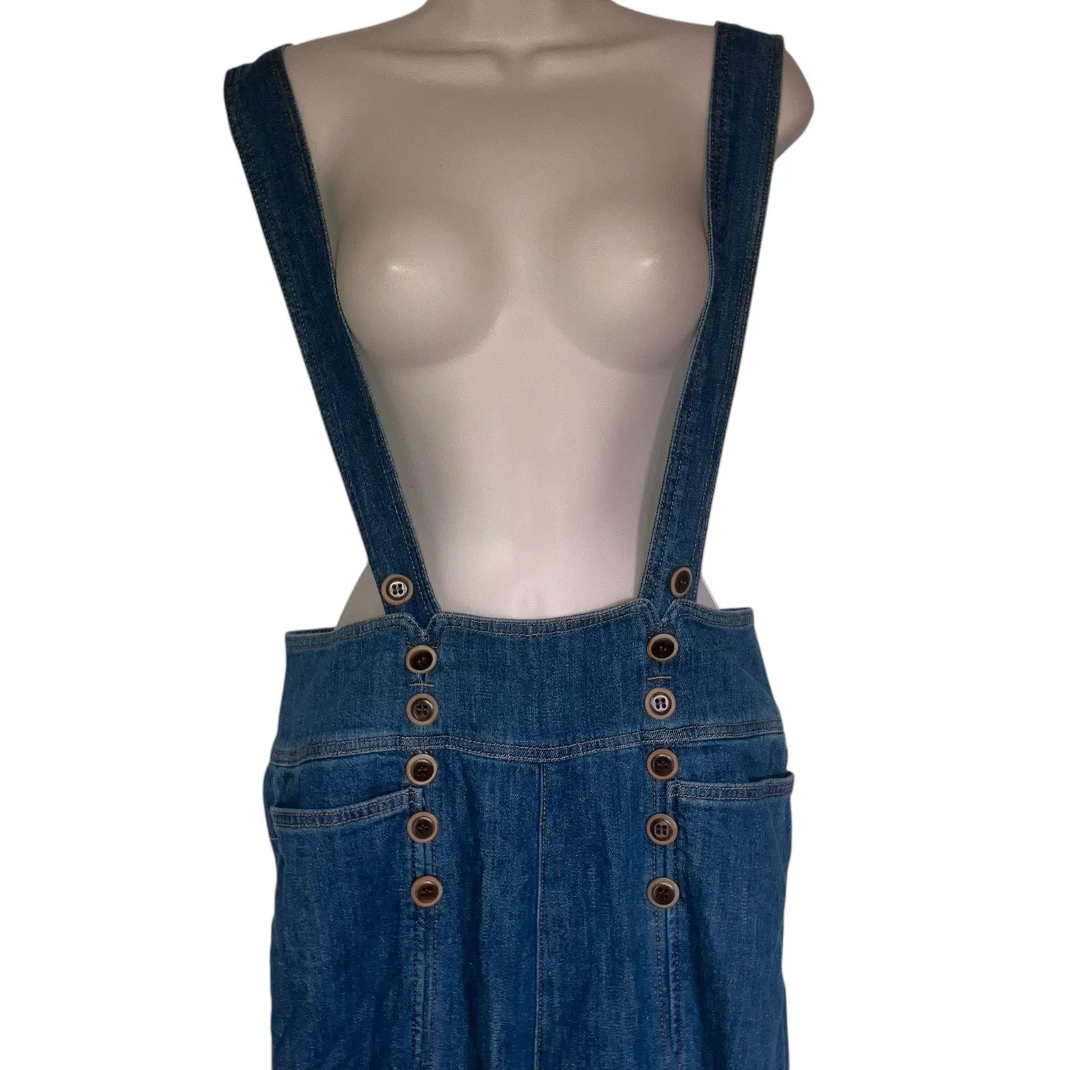 Anthro Pilcro Retro 70s Highrise Bibbed Denim Strappy Jumpsuit size 28 - Image 3