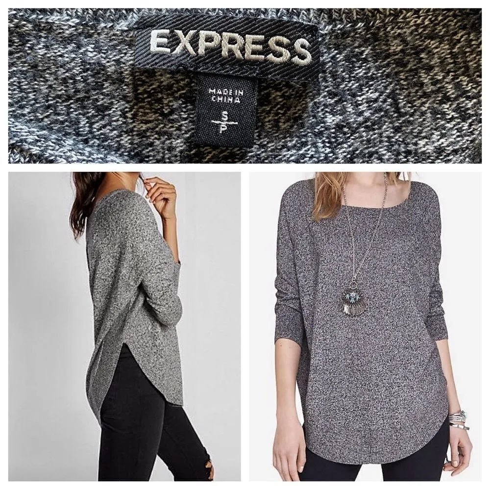 Express Circle Tunic Slouchy Small Oversized Top Heather Black White - Image 2