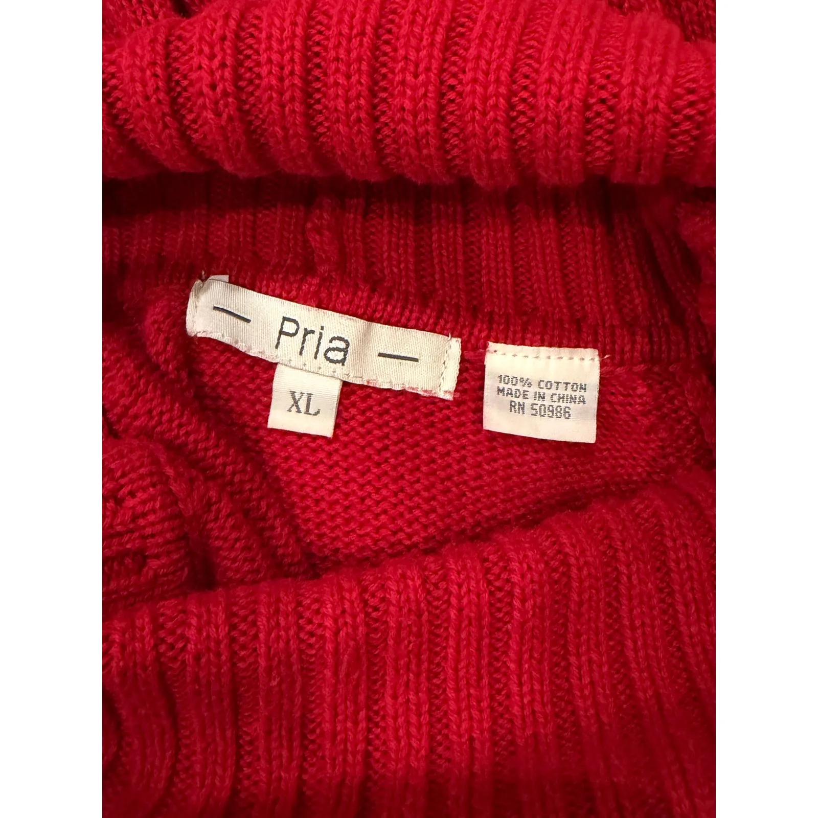 Pria Sweater Womens XL Red Cotton Turtleneck Pullover Cozy Classic Knit - Image 9