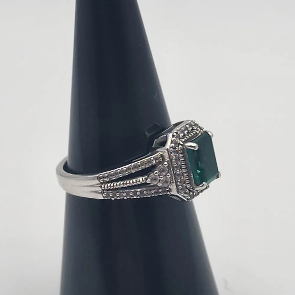 Renaissance Jewelry Lab Created Emerald & White Sapphire Sterling Silver Ring Green - Image 3