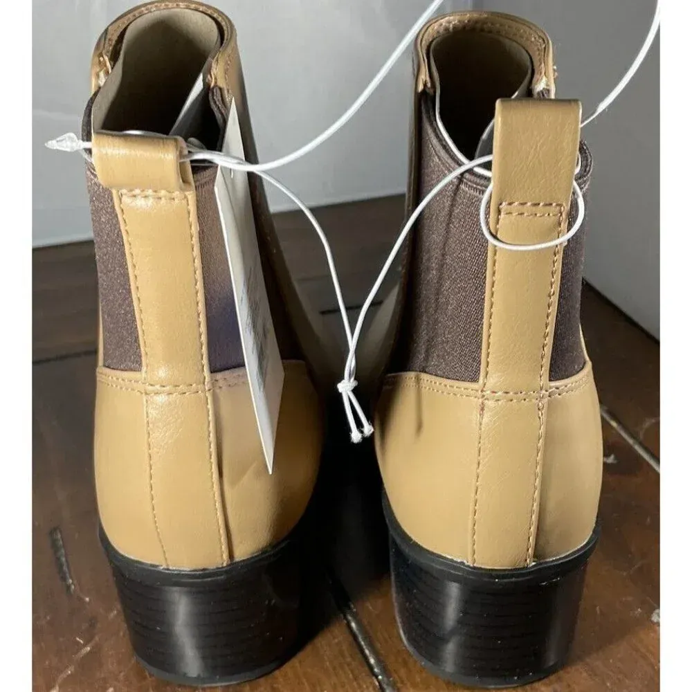 A New Day Tan Gwen Faux Leather Low‎ Shaft Ankle Heeled Boots Size 7 NEW - Image 3