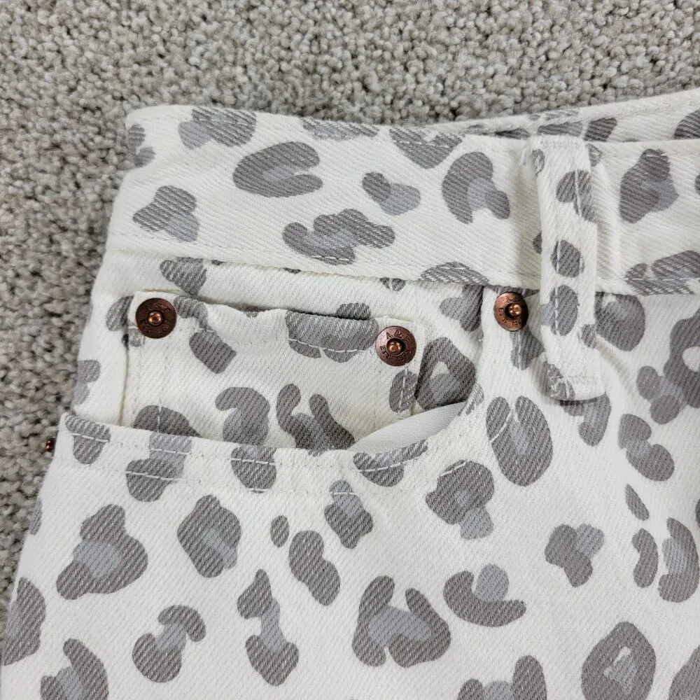 Abercrombie & Fitch Womens Mom Jeans 2 White Gray Leopard Raw Hem Slim Fit Denim - Image 5