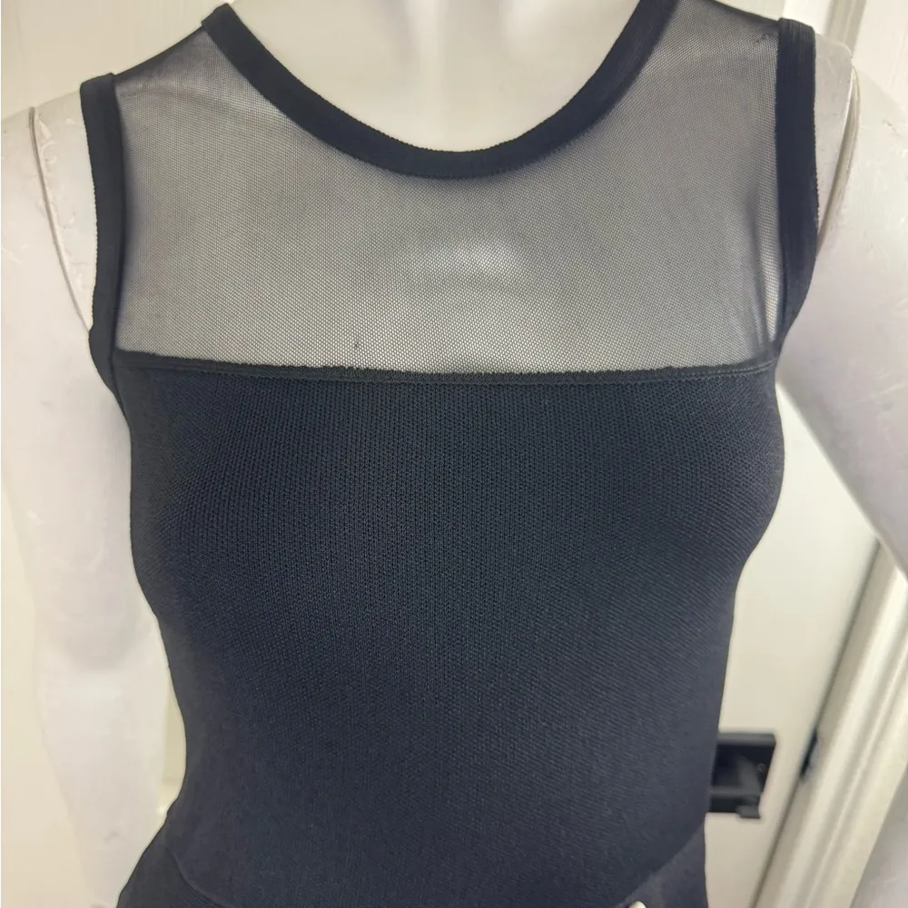 Line Mesh Fit & Flare Mini Black Skater Dress Women's Size S - Image 10