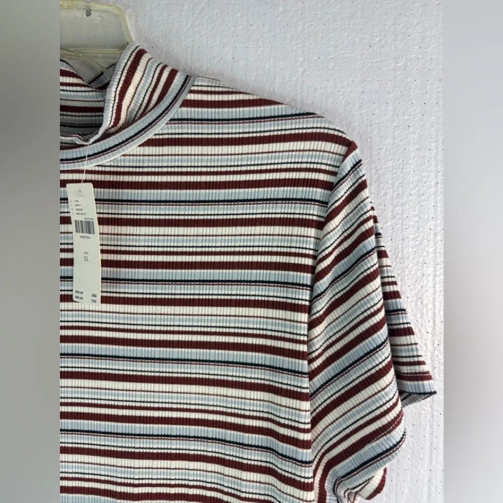Maeve XL Y2K Mock Turtle Striped Top in Sky Blue and Chocolate Brown - Image 4