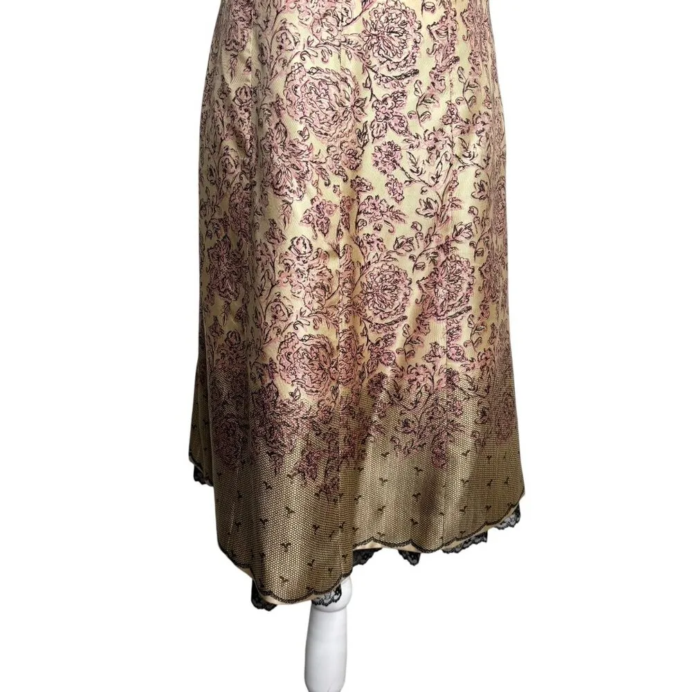 Ideology Strapless Silk Midi Dress Size 8 Gold Pink Lace Trim Zipper Lined - Image 4