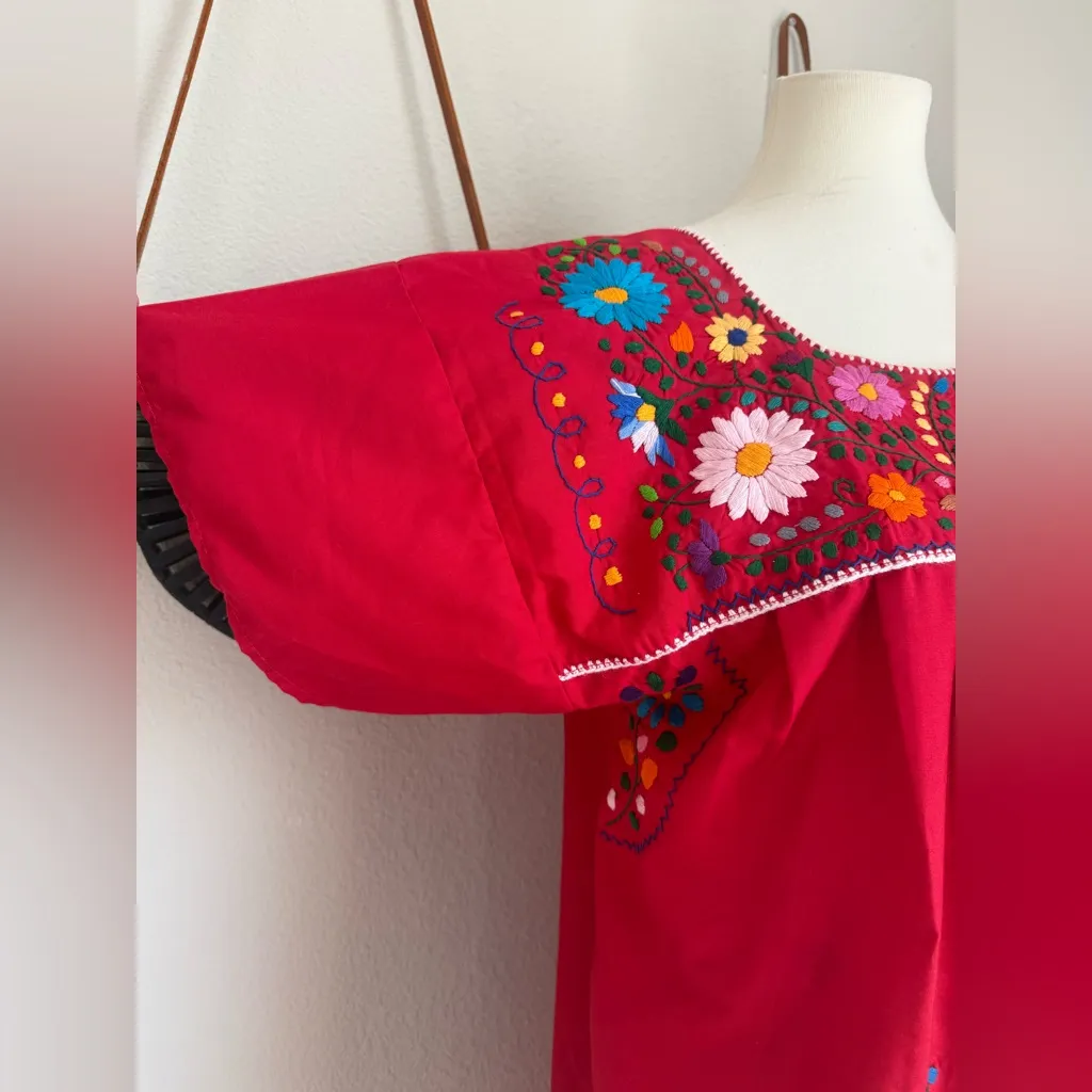 Liliana Cruz Red Floral Embroidered Mexican Dress, Size XL - Image 2