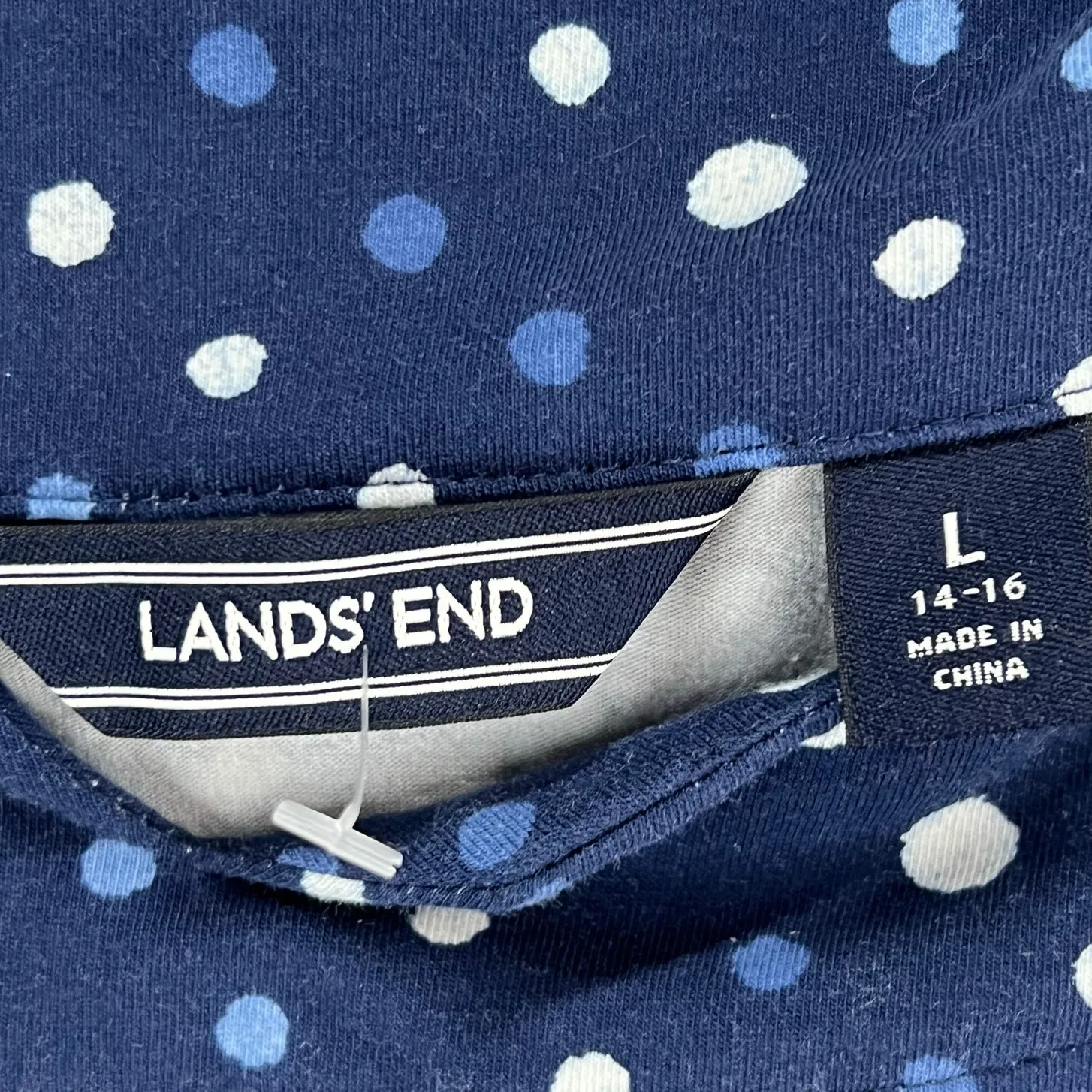 Lands End Dress Womens L Navy Blue Polka Dot Ruffle Hem Jersey Casual Coastal Size L - Image 12