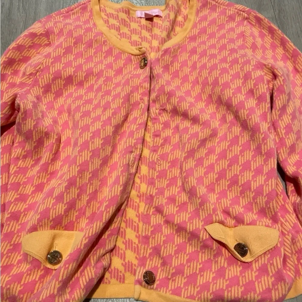 Lily Pulitzer Pink and Yellow Patterned Cardigan - Image 3