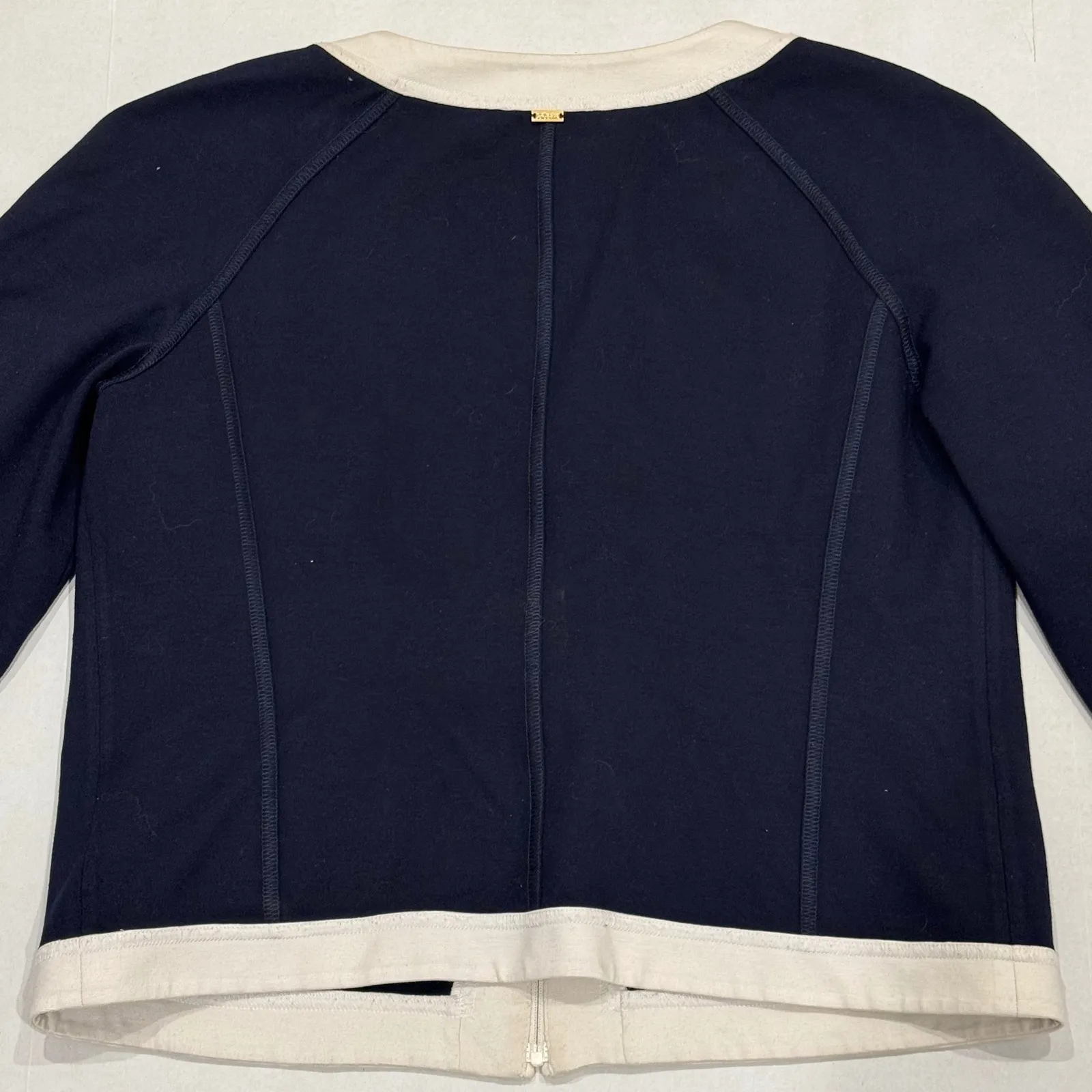 St John Sport Navy Cream Trimmed Preppy Nautical Coastal Zip Up Jacket Size 6 Black - Image 8