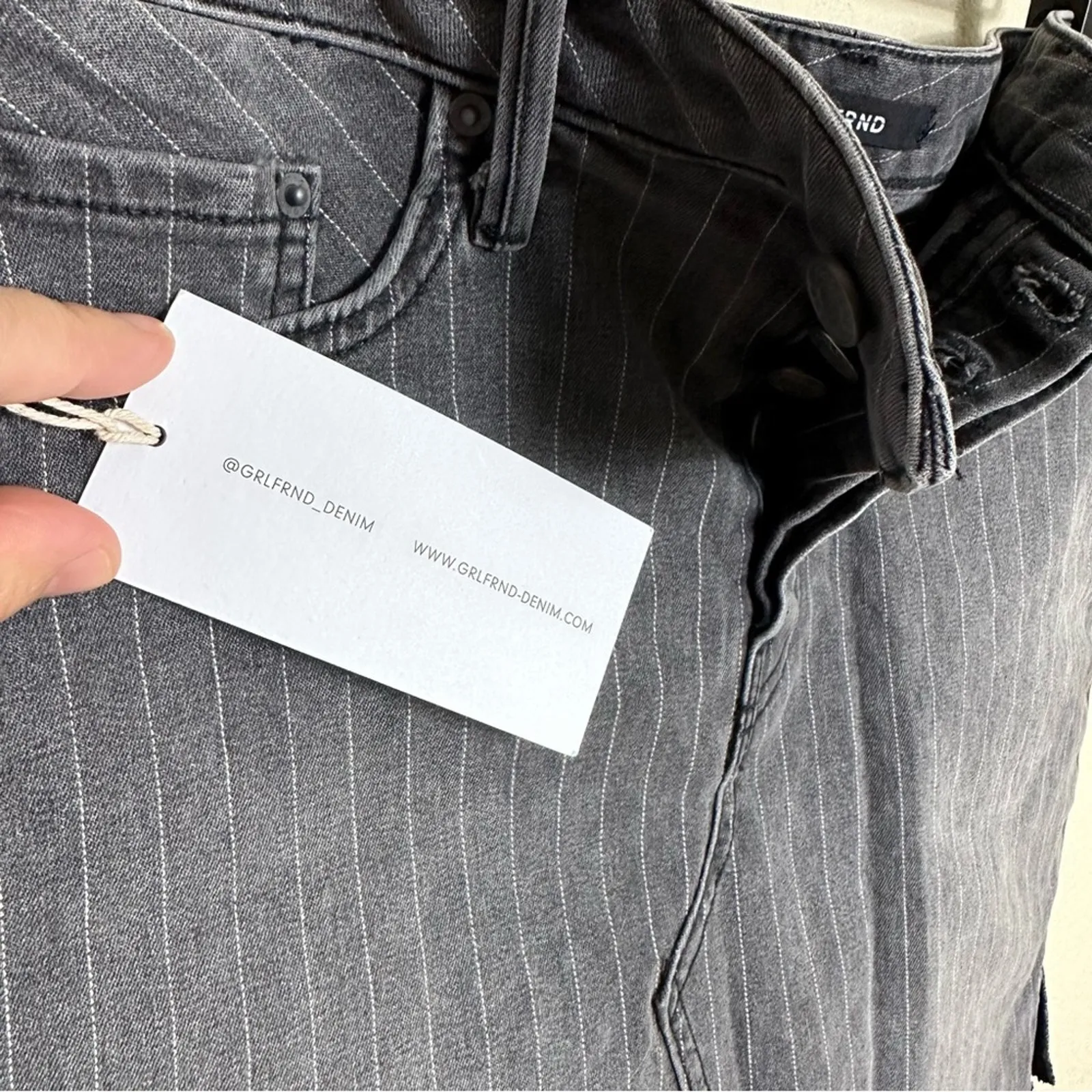 GRLFRND Revolve NWT Black Pinstripe Blaire Denim Mini Skirt size 27 - Image 8