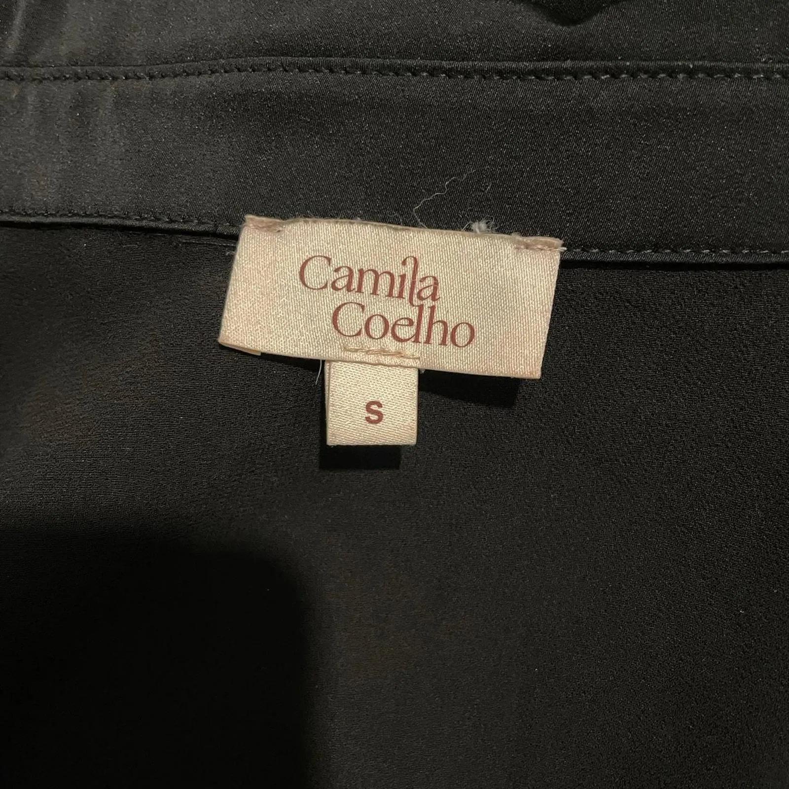 camila coelho black button up blouse. sheer and satin. size small - Image 6