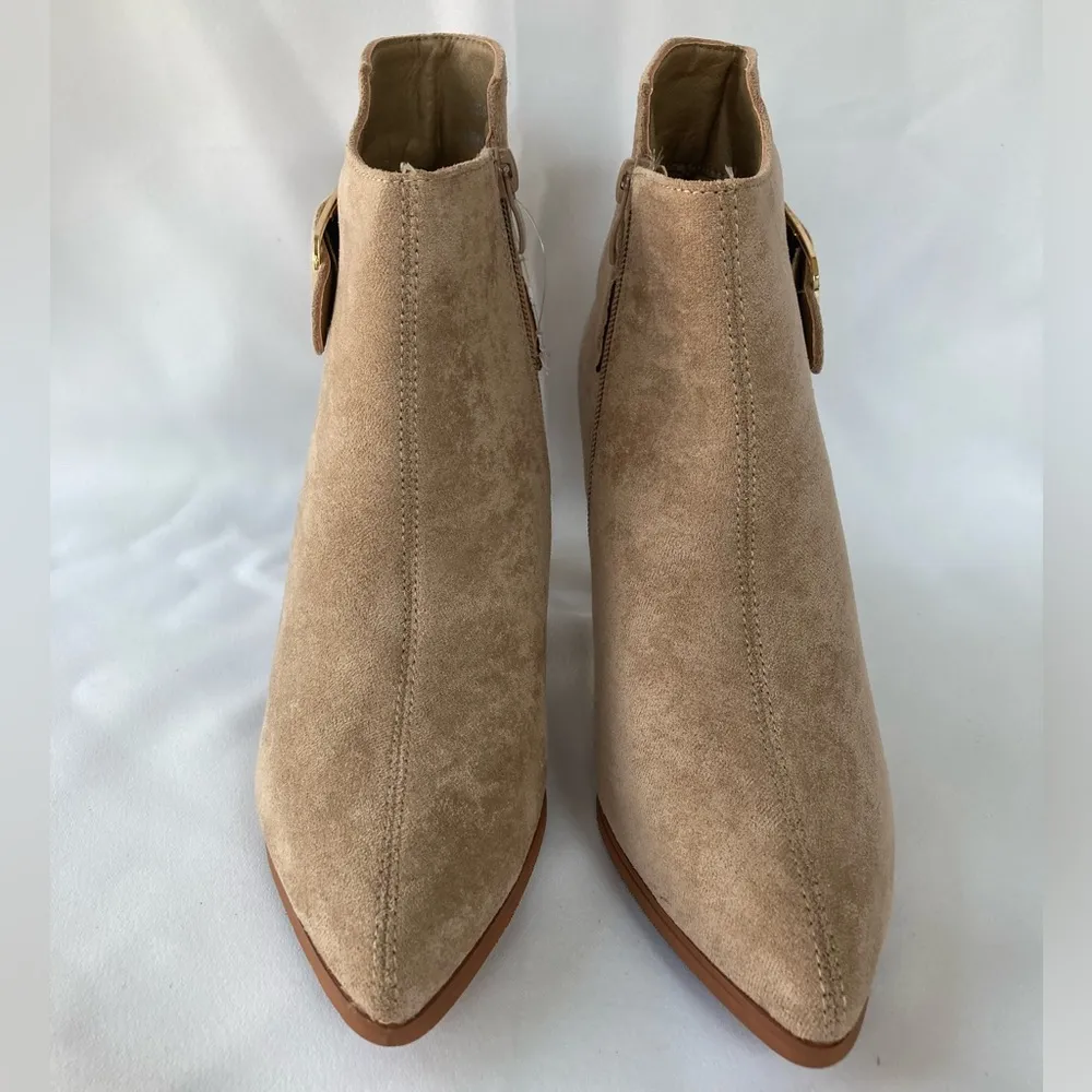 Hawkwell Women's Pointed Toe Side Zipper Slip on Chunky Heel Booties Khaki Color Tan Size 9 - Image 4