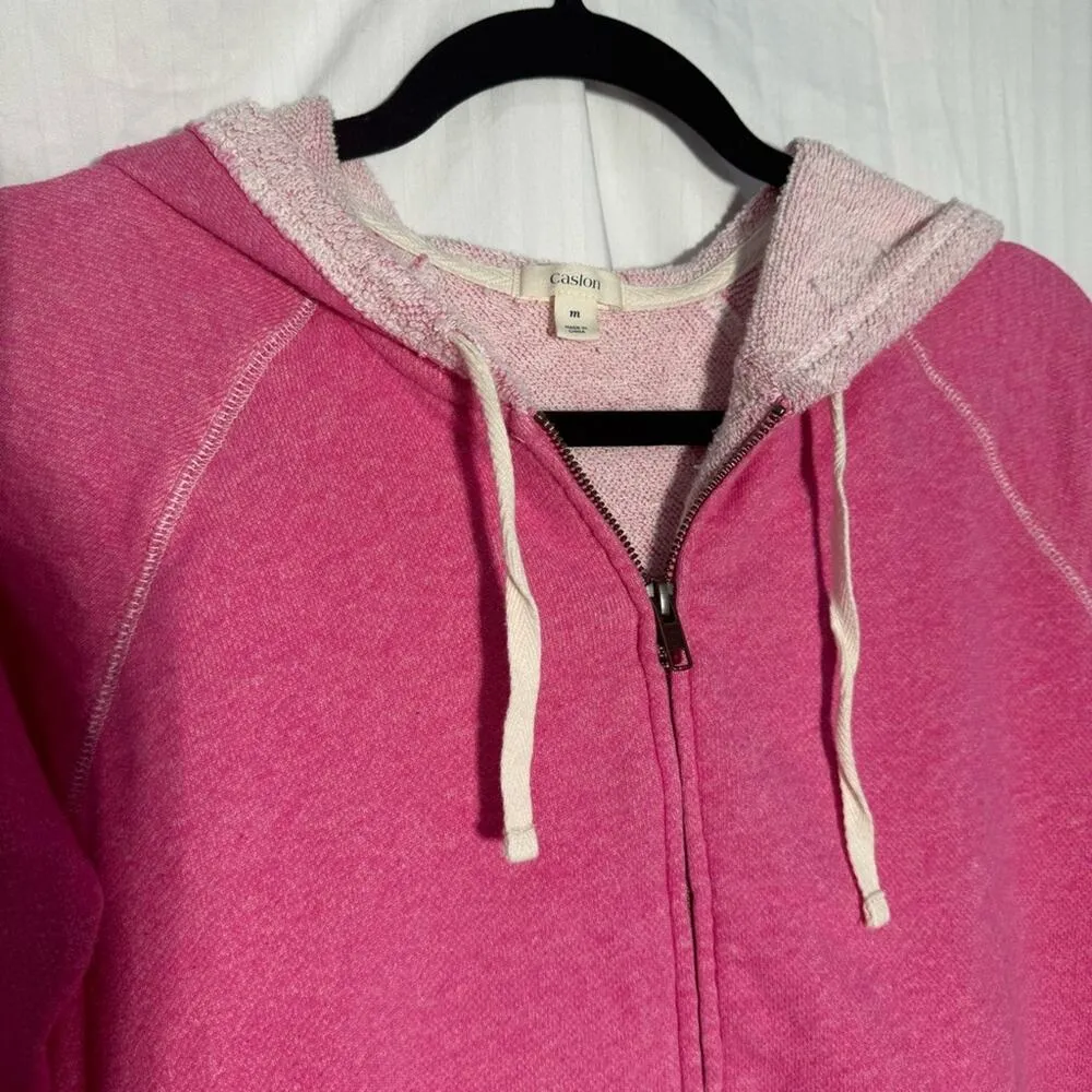 Caslon Pink Cotton Full Zip Hoodie Women’s Size Medium 3/4 Sleeve Terry Cloth - Image 6