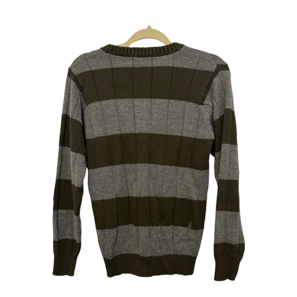 Oscar De La Renta Green and Grey Striped Knit Sweater Size Small - Image 5