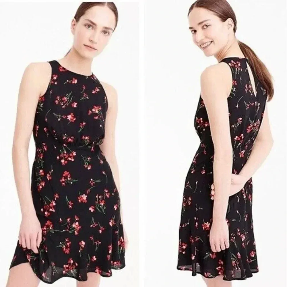 J. CREW Falling Flora‎ Black Sleeveless Ruffle Flounce Hem Size 2 - Image 2
