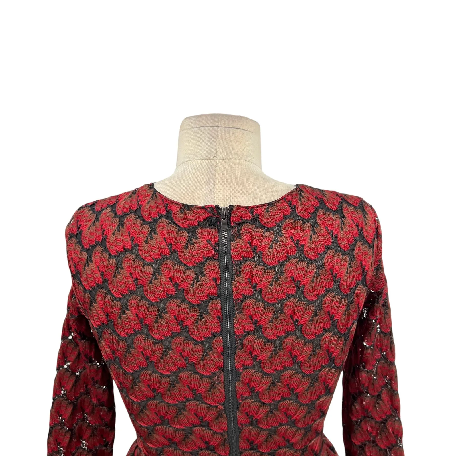Maje Royani Jacquard‎ Dress Fit & Flare Long Sleeve Red Black Size 1 US Small - Image 10