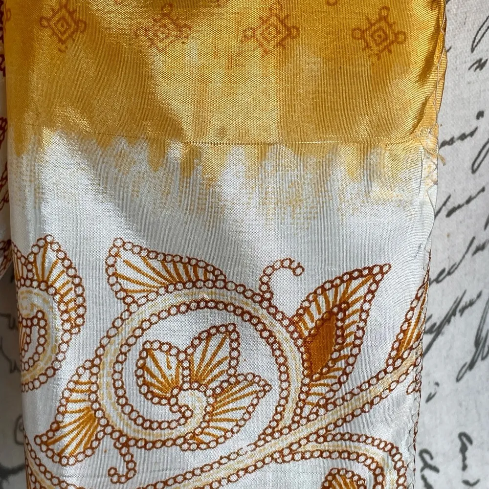 Vintage Yellow Patterned Silk Scarf Organic Scroll - Image 13