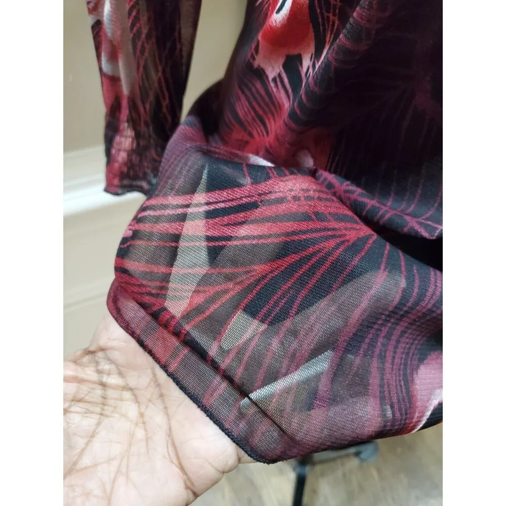 New Direction Women Burgundy Peacock Feather Beaded V - Image 5