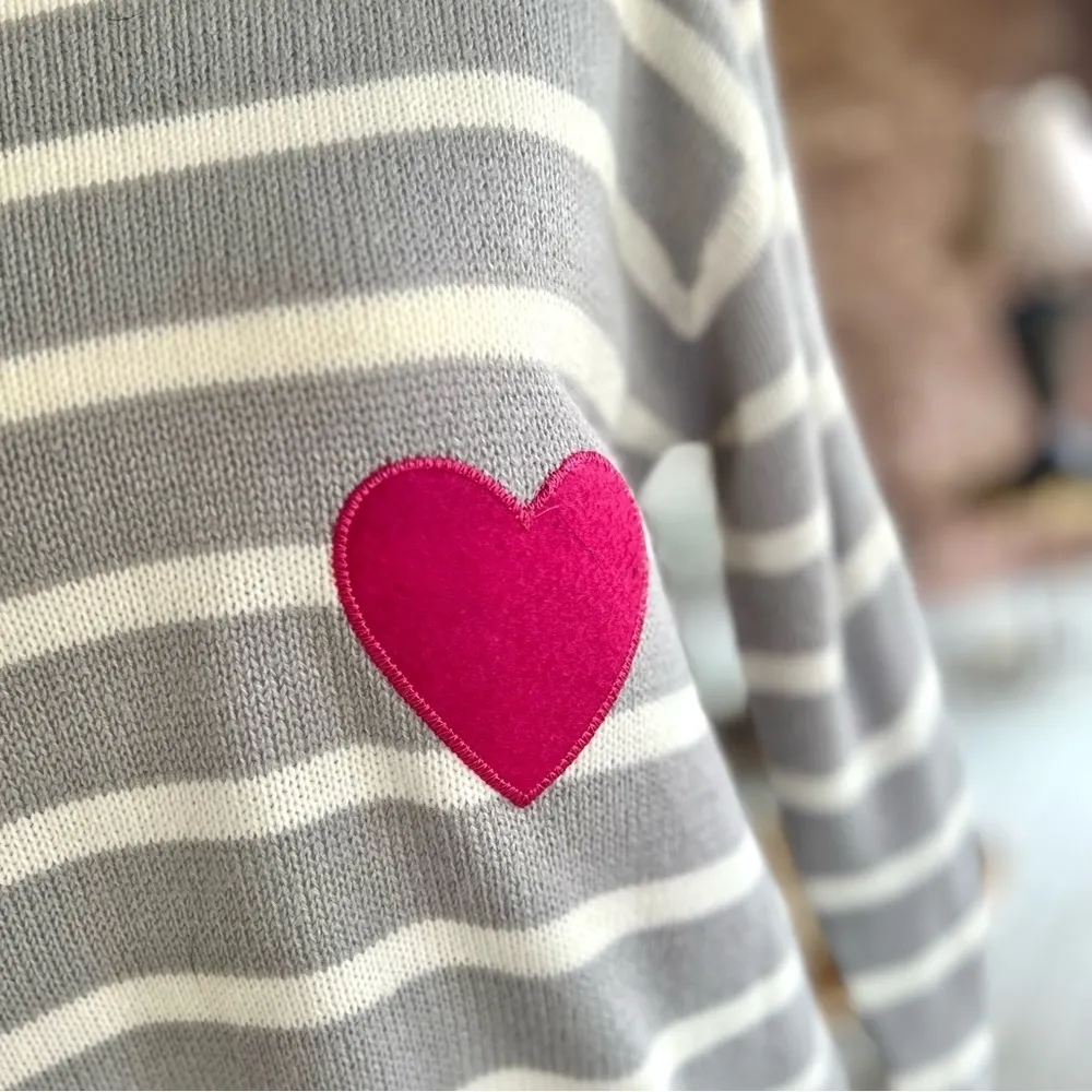 Brave Soul Grey Striped Heart Crewneck Sweater XS - Image 5