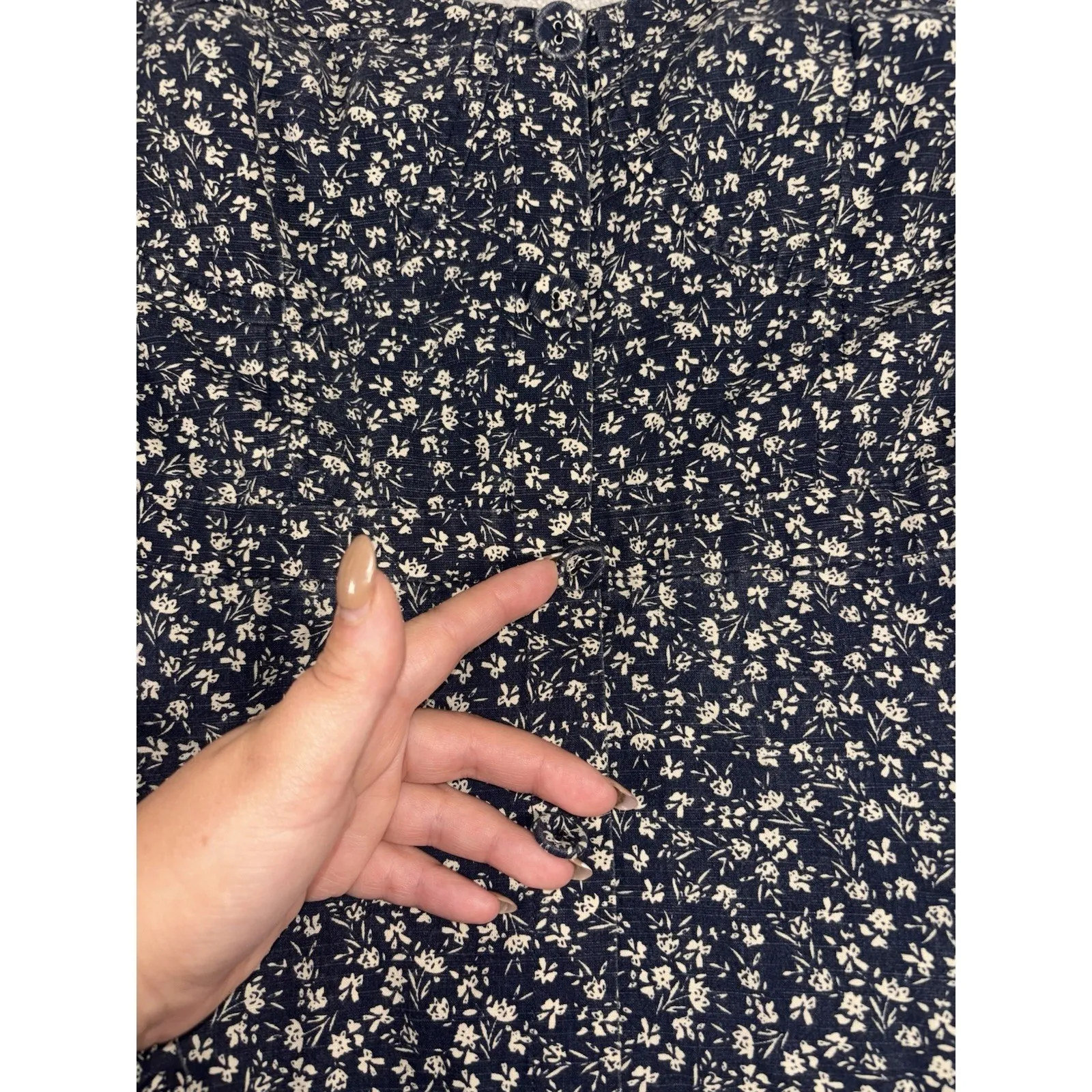 english factory printed‎ bustier dress linen blend sleeveless blue floral Medium - Image 5