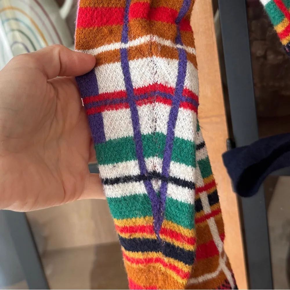 Anthropologie Moth Williston Plaid cardigan colorful knit tie waist coat sweater Red Size M - Image 11