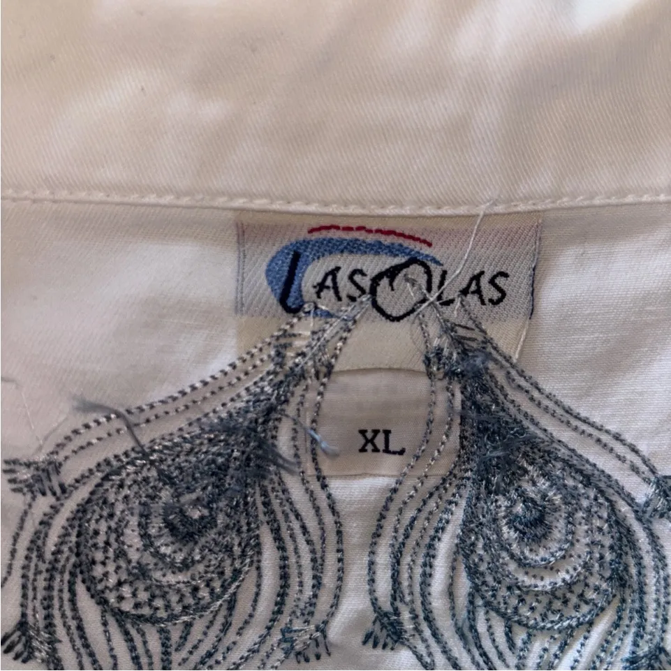 Las Olas Womens White Blue Peacock Embroidered Jacket Size XL - Image 7