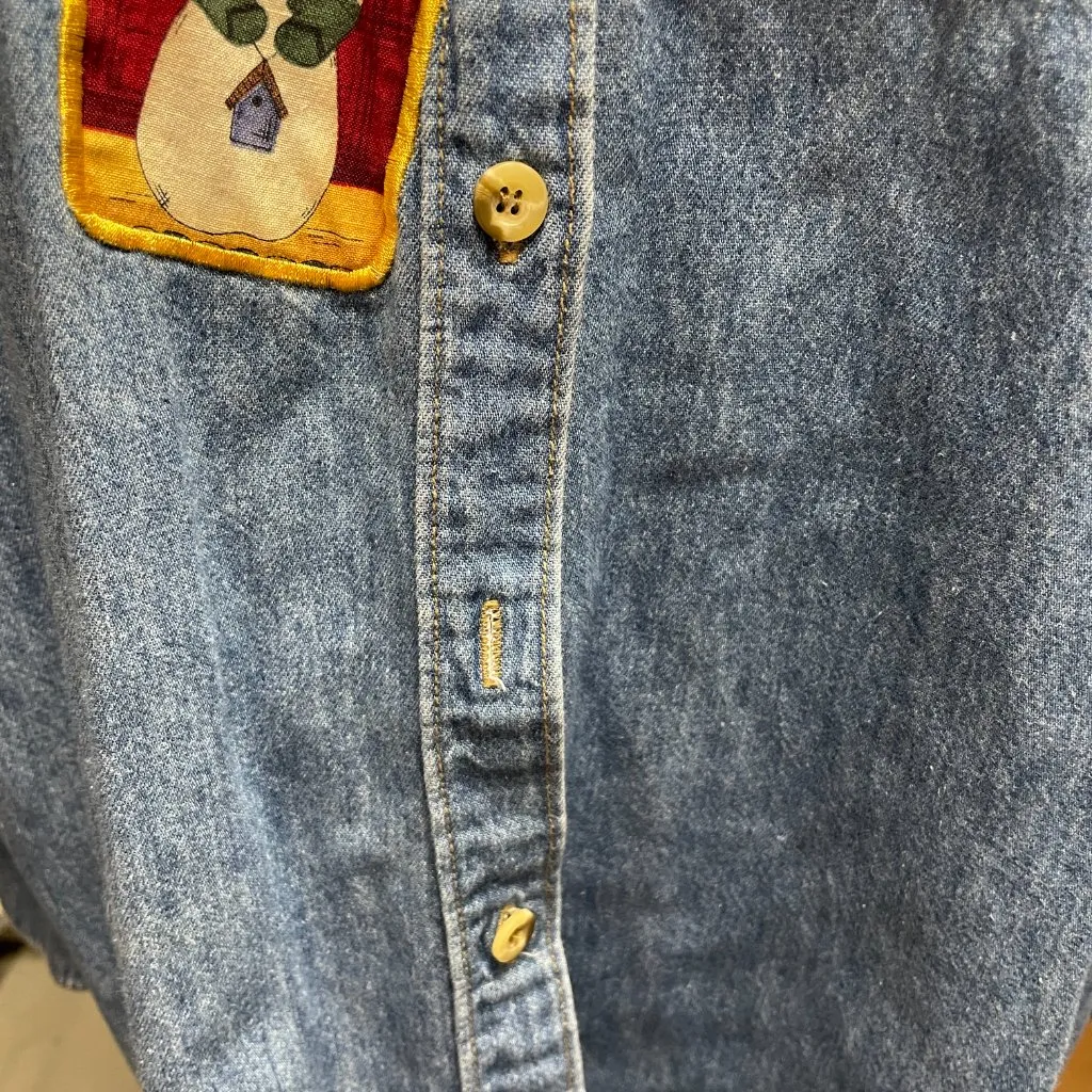 The Quacker Factory Vintage Womens Holiday Santa Denim Longsleeve Button up 2X Blue - Image 8