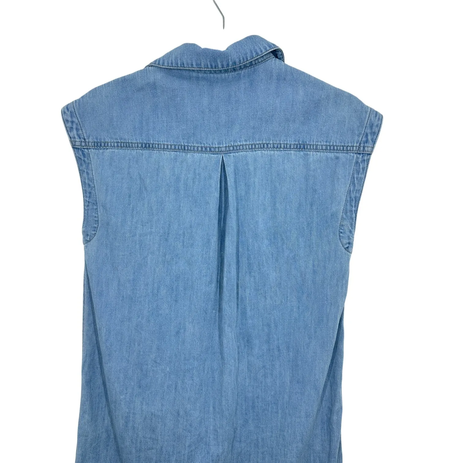 Madewell Chambray Denim Tunic Dress V Neck Sleeveless Shirt Dress Shift Casual - Image 7