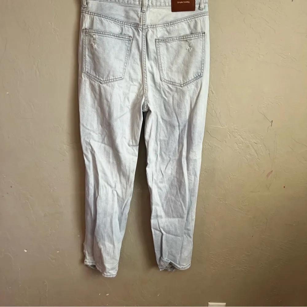 Simple Society Light Wash Distressed High Rise Mom Jeans - Image 5