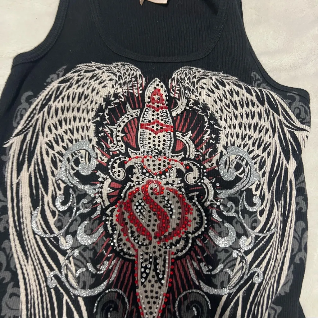 Vocal Black and Red Wing Graphic Tank Top - Image 2