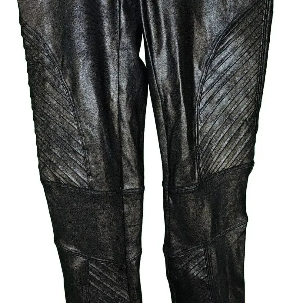 Spanx‎ Womens Black Faux Leather Moto Leggings Small - Image 3