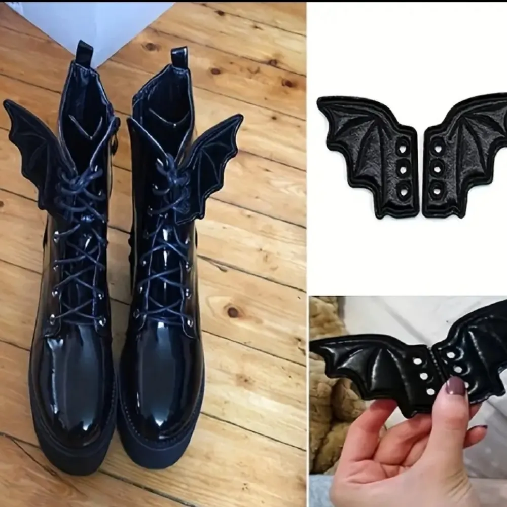 NWT! 2Pc Shoe Decoration Black Bat Shoe Wings Lace Up Accessories For Sneakers - Image 6