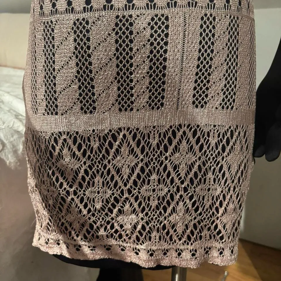 Vintage Y2K Monster Girl Crochet Beige Square Neckline Mini Dress size S Tan - Image 5