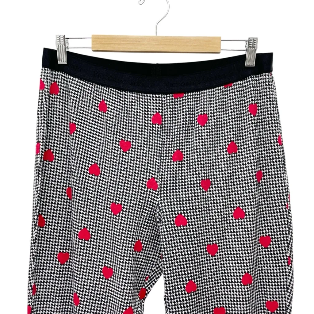 NWT Victoria’s Secret Pajama Set XL Black White Houndstooth Heart Print Thermal - Image 11