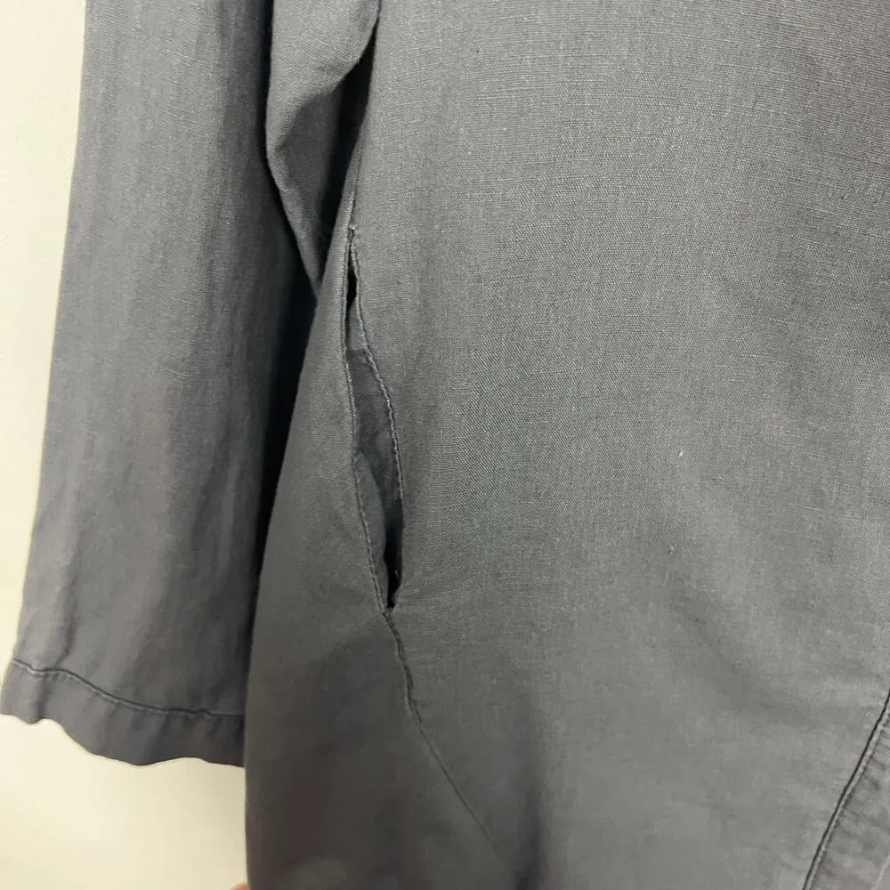 Cotton Linen Tunic Womens M Embroidered Boho Lagenlook Old Money Quiet Luxury Gray Size M - Image 6