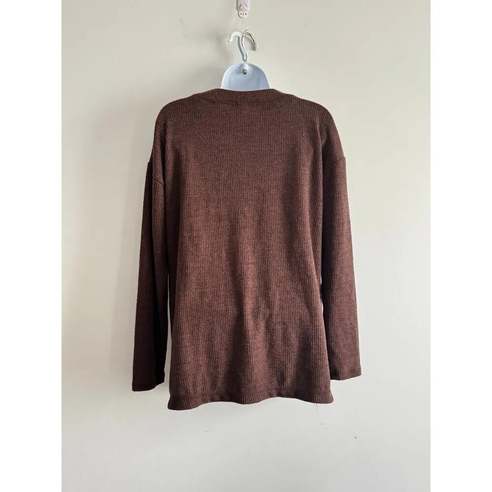 Old Navy Brown Plush Tee Long Sleeve V-Neck Top Small Soft Cozy Fall Basic - Image 6