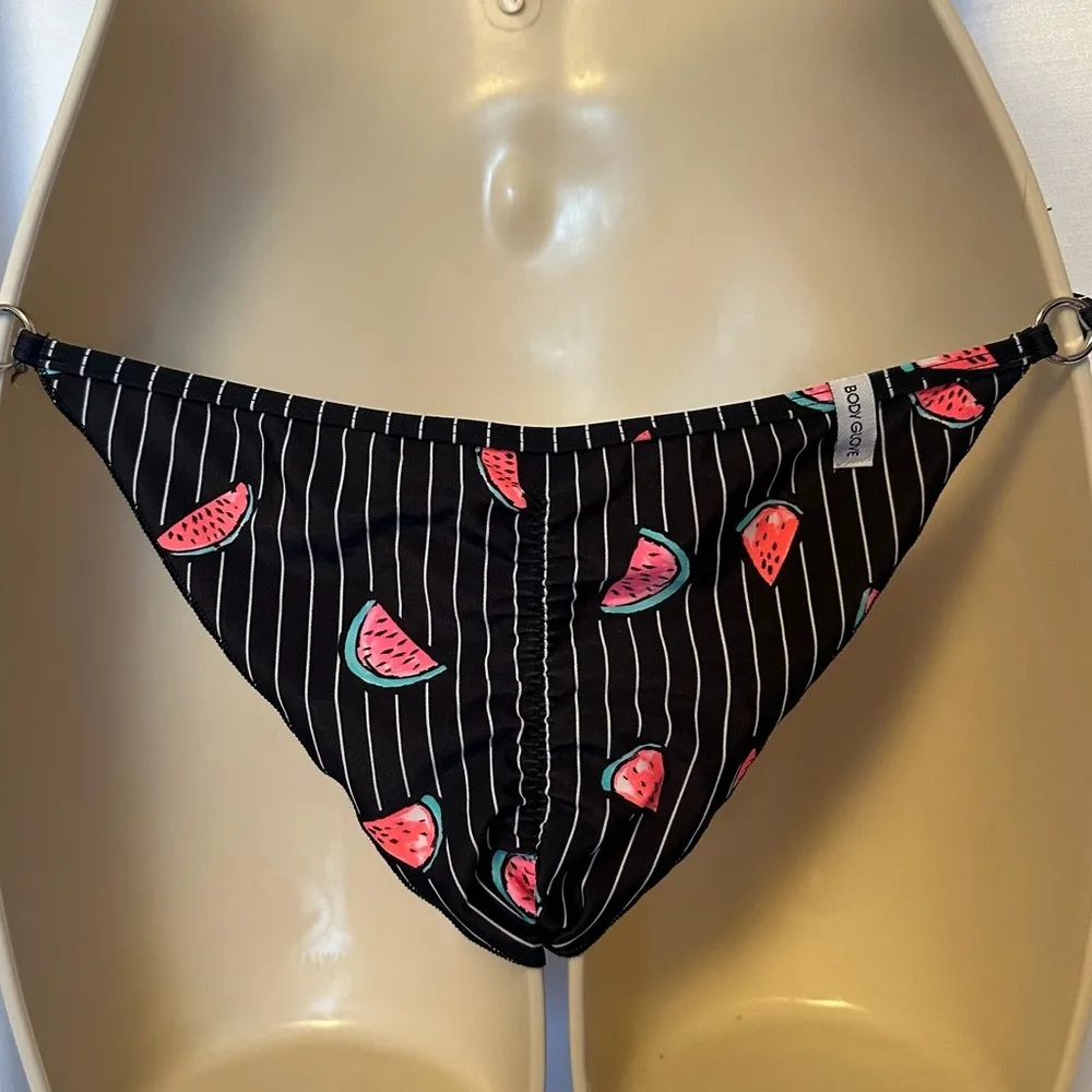 Body Glove Tie Bikini Bottom Flirty Cheeky Womens XS Swimsuit Black Watermelon - Image 4