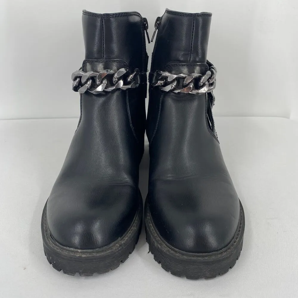 GBG Los Angeles Silea Chain Chunky Heel Moto Boots Size 8 Black - Image 4