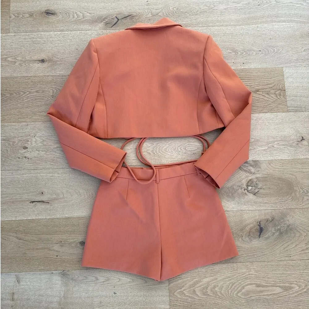 Zara - Co-ordinated Skort & Crop Blazer Set in Orange - Image 7