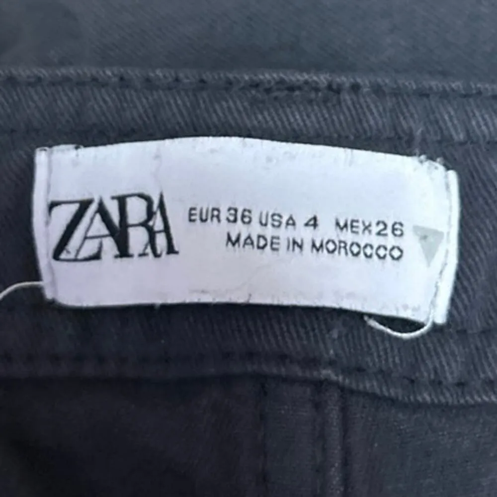Zara Black Straight Wide Leg High Rise Cargo Trousers Denim Jeans Pants Size 4 - Image 4