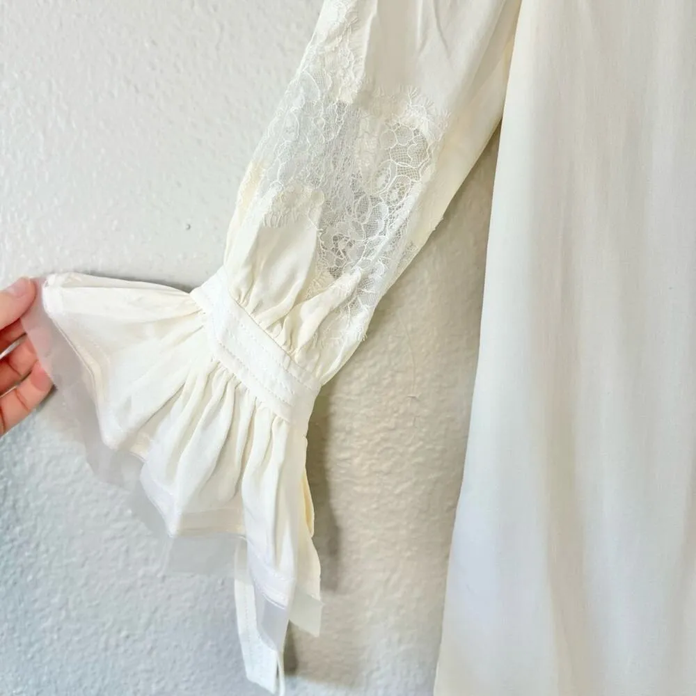 Tory Burch Cream Silk Sheer Willow Long Sleeved Blouse Size XS - Image 5