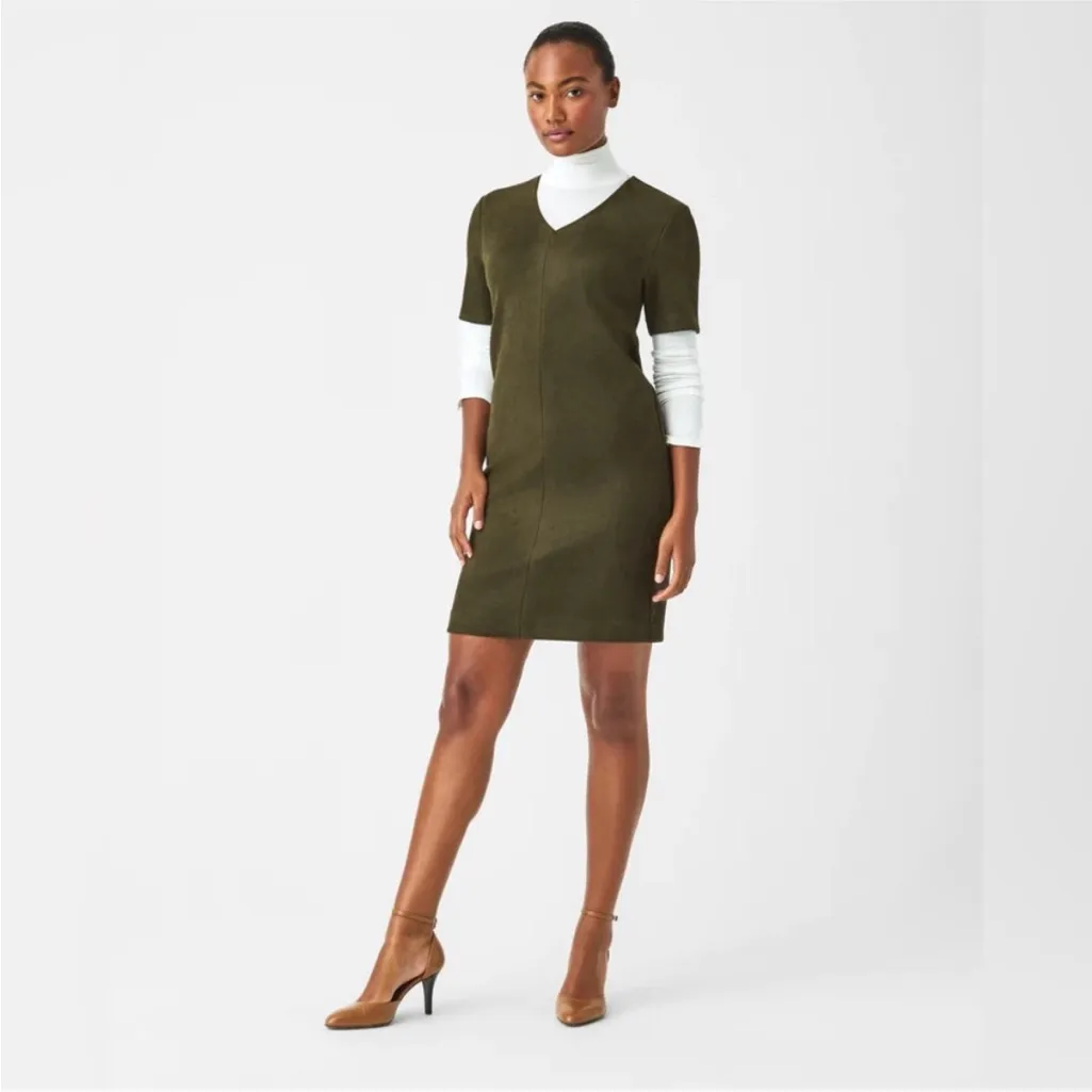 SPANX Faux Suede Column Dress Brand New Size Small Olive Green - Image 2