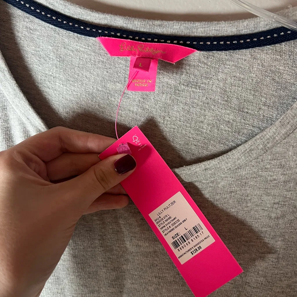 Lilly Pulitzer NEW Tippie Embellished Sweatshirt Cotton Resortwear Size Large - Image 5