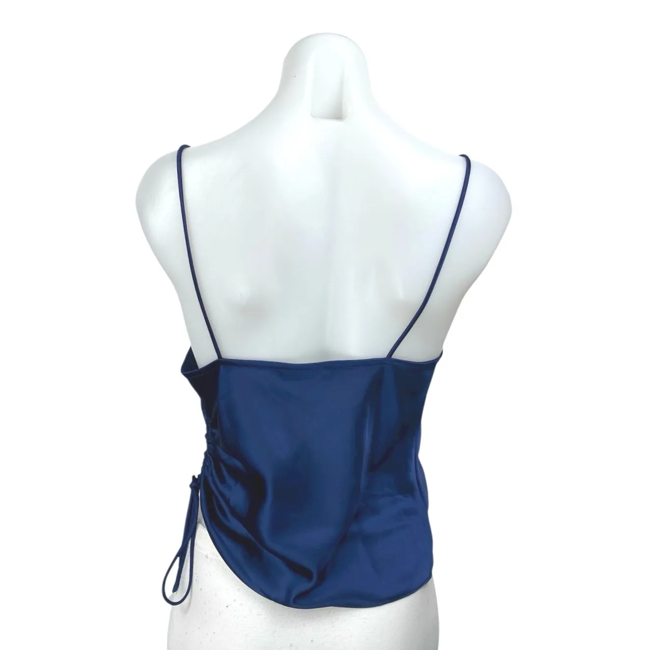 Aqua Women's Blue Silky Satin Sleeveless Cami Camisole Ruched Tie Tank Top Sz XS - Image 2