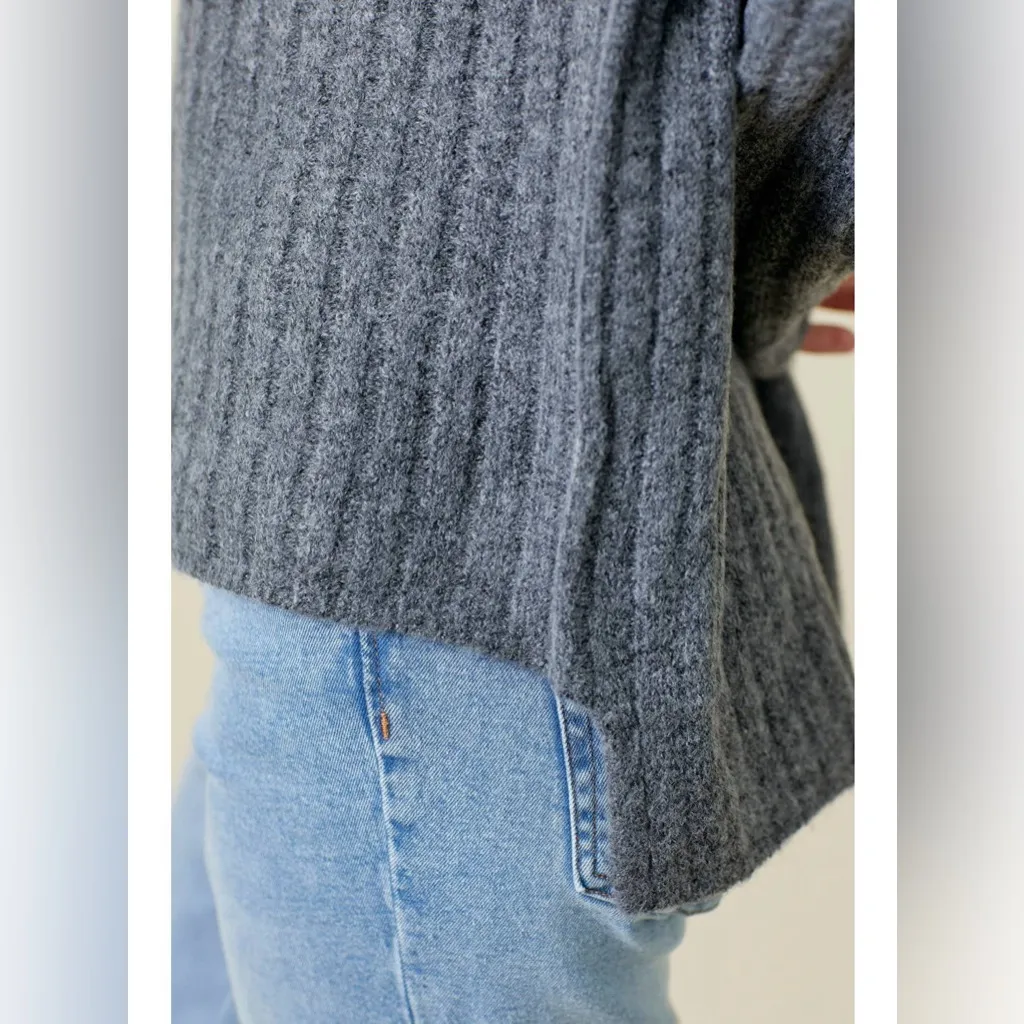 Mystree Ribbed High Low Oversized Crew Neck Sweater Oatmeal Tan Sz Medium - Image 13