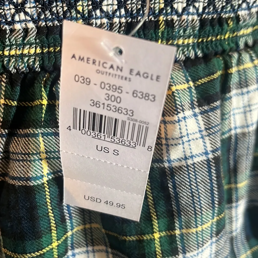 AMERICAN EAGLE plaid smocked puff sleeve‎ babydoll dress S NEW - Image 4