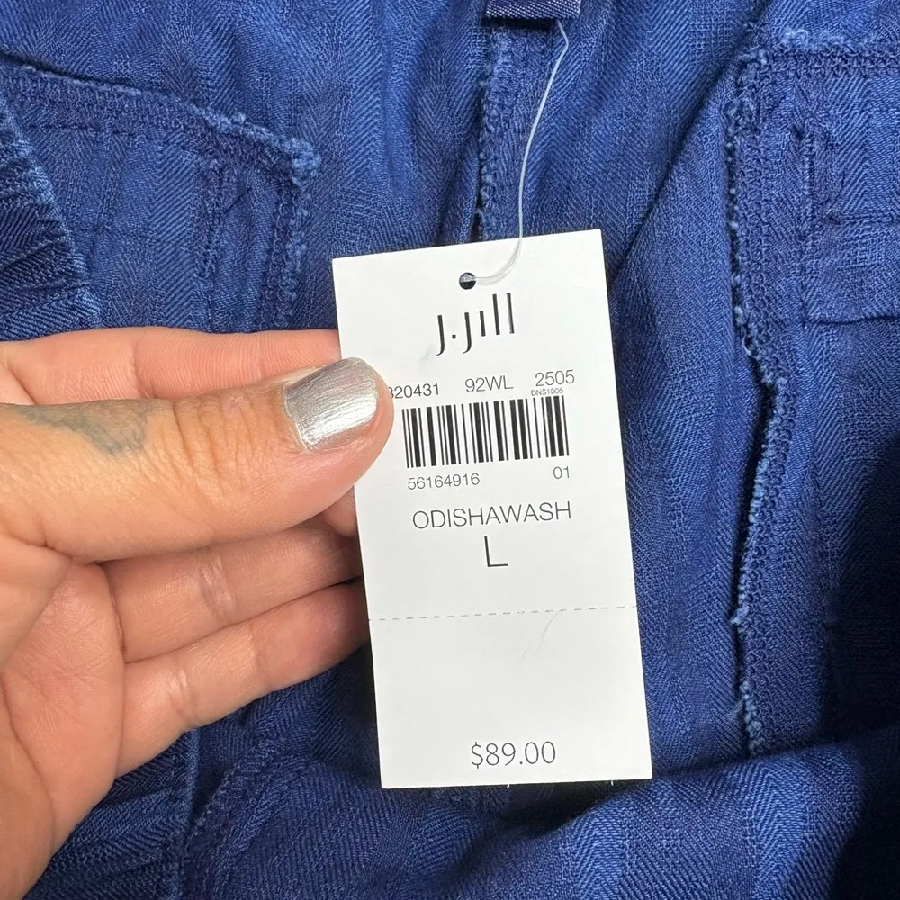 NWT J. Jill Pure Jill Indigo Odishawash Ikat Wide Leg Cotton Pants Blue Size L - Image 3