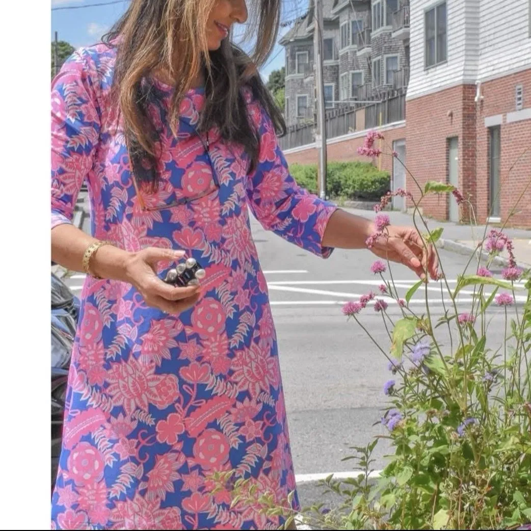 Lulu B Pink Blue Tropical Floral 3/4 Sleeve Shift Dress Size XL Resort Cruise Size L - Image 2
